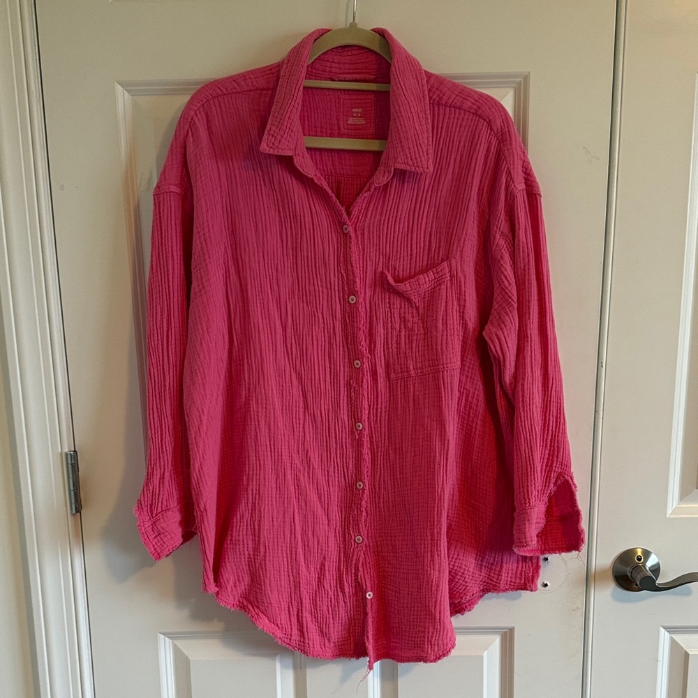 aerie Pink Button-Down Women's Crinkle Shirt
